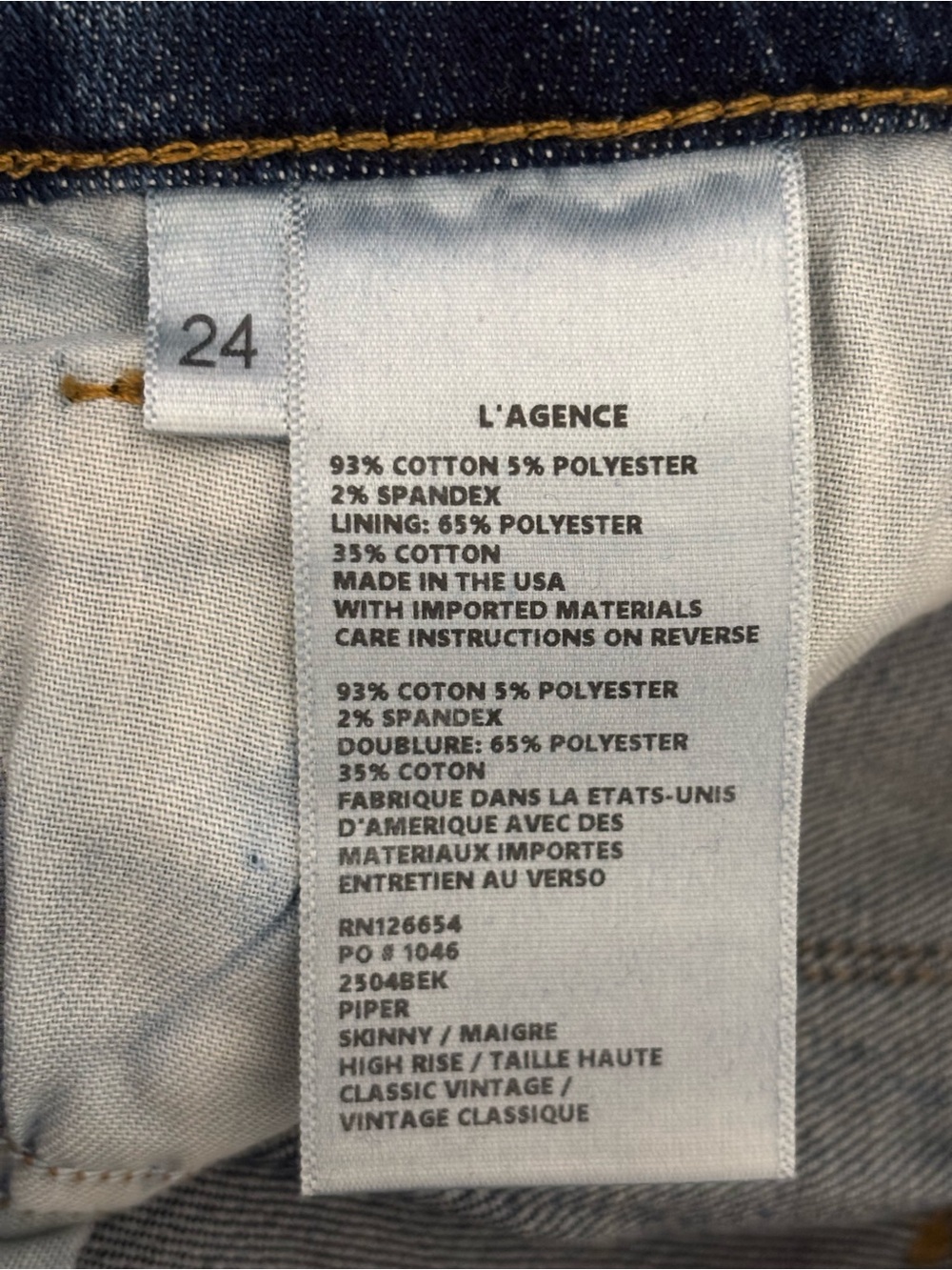 L’Agence Piper High Rise Skinny Jeans Classic Vintage Wash Dark Blue Size 24 - Picture 11 of 11